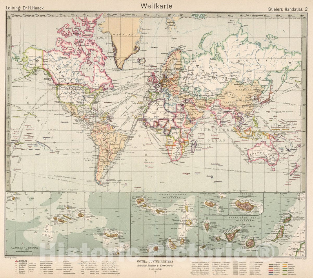 Historic Map : 2. Weltkarte. Map of The World, 1925 Atlas - Vintage Wa ...