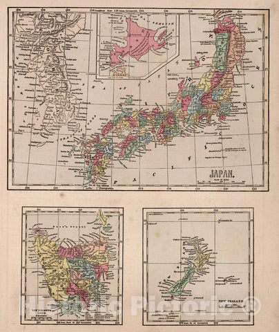Historic Map : Japan, Japan, Van Diemen's Land, and New Zealand, 1856 Atlas , Vintage Wall Art