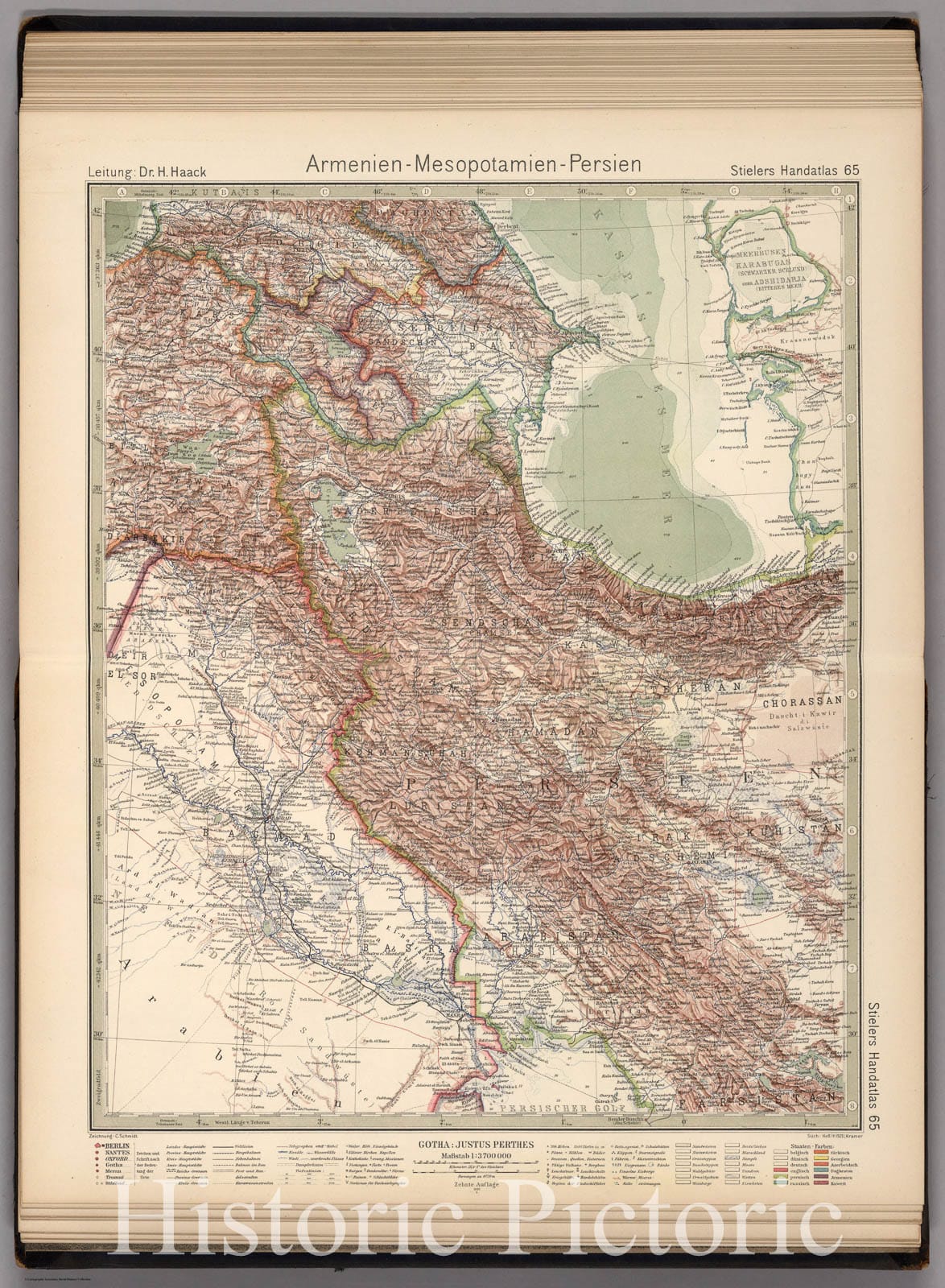 Historic Wall Map : Iran, 65. Armenien - Mesopotamien - Persien. Armenia - Mesopotamia - Persia, 1925 Atlas , Vintage Wall Art