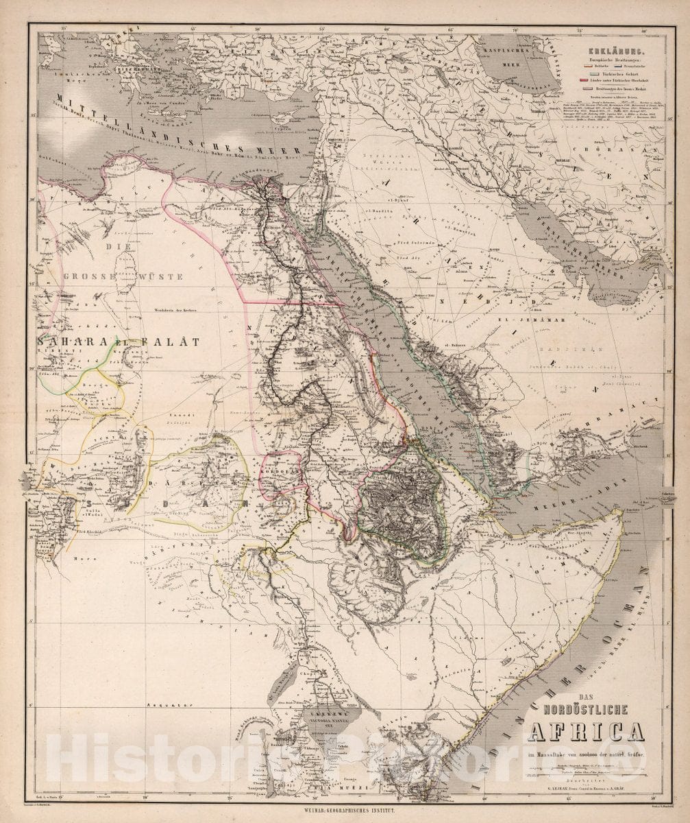 Historic Map : Africa, Northeast Das Nordostliche Africa. 1866, Vintage Wall Art