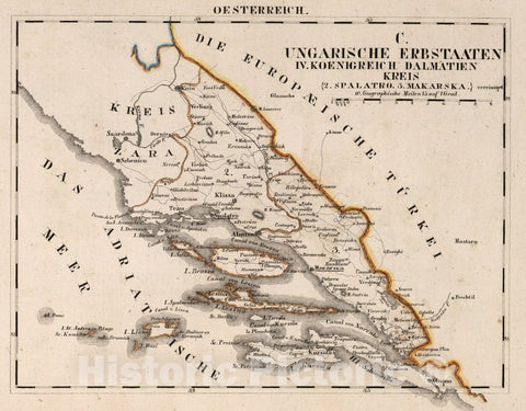 Historic Map : Austria, V.3:11-15:XII: 2. Oesterreich. C. Ungarische erbstaaten. IV. Koenigreich Dalmatien Kreis, 1828 Atlas v2 , Vintage Wall Art