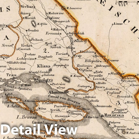 Historic Map : Austria, V.3:11-15:XII: 2. Oesterreich. C. Ungarische erbstaaten. IV. Koenigreich Dalmatien Kreis, 1828 Atlas v2 , Vintage Wall Art