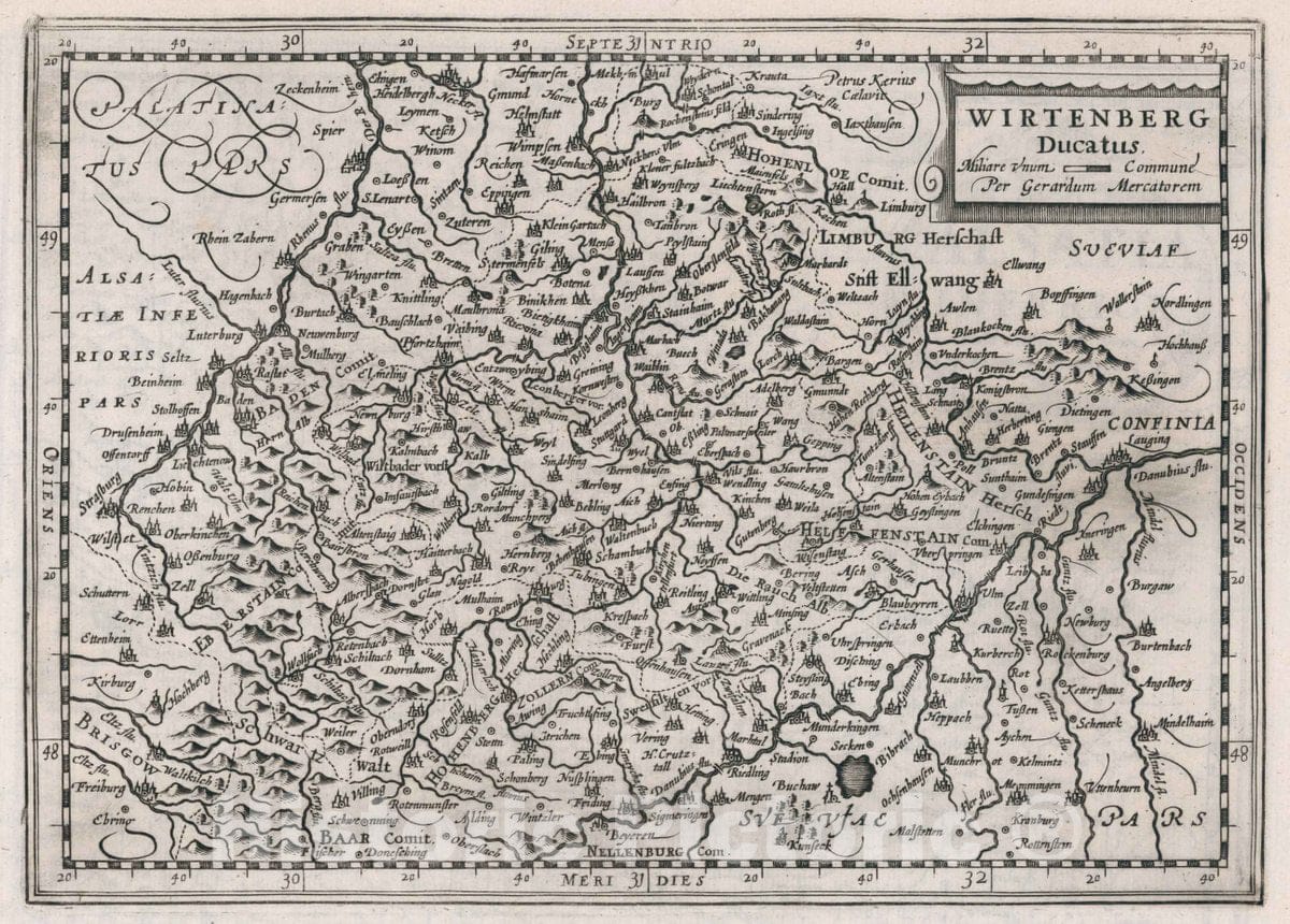 Historic Map : Germany, Wirtenberg Ducatus. Atlas sive Cosmographicae Meditationes de Fabrica Mundi et fabricati Figura, 1636 Atlas , Vintage Wall Art