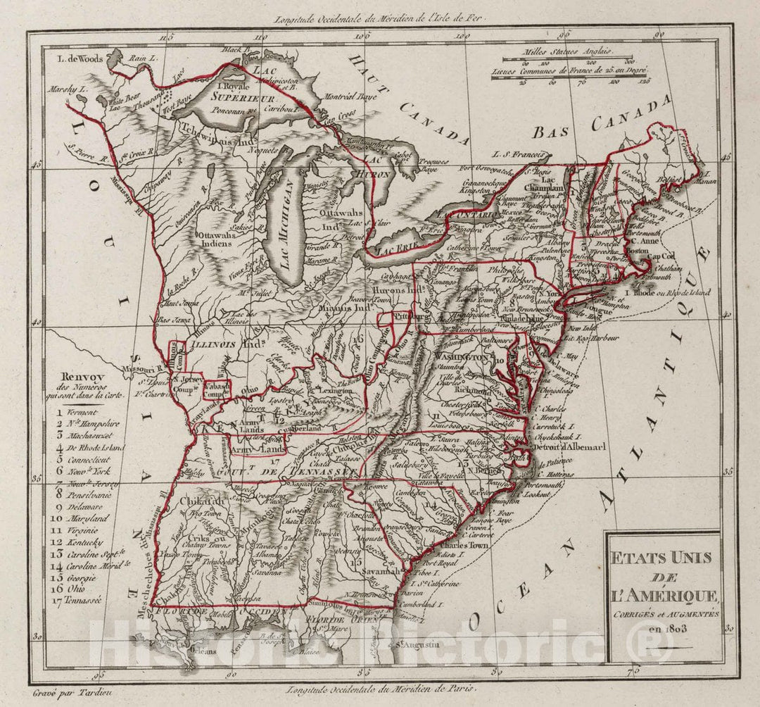 Historic Map : United States, XXXI. Etats UNIS de l'Amerique, 1803 Atlas , Vintage Wall Art