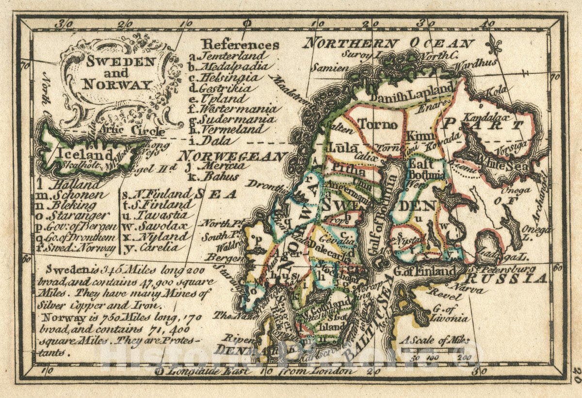 Historic Map : Sweden And Norway. Atlas Minimus or a New Set of Pocket Maps of the Several Empires, Kingdoms and States of the Known World, 1758 Atlas - Vintage Wall Art