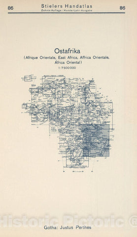 Historic Map : 1925 Index Map: 86. Ostafrika. East Africa. - Vintage Wall Art