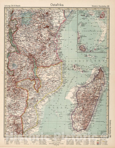 Historic Map : Tanzania, East Africa 86. Ostafrika. East Africa. (Insets) (Mauritus. Reunion.), 1925 Atlas , Vintage Wall Art