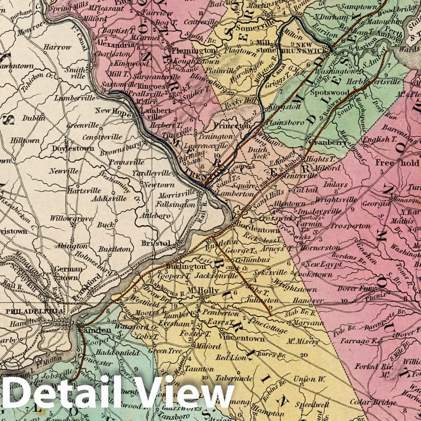 Historic Map : New Jersey, Reduced from T. Gordon's Map by H.S. Tanner, 1842 Atlas - Vintage Wall Art