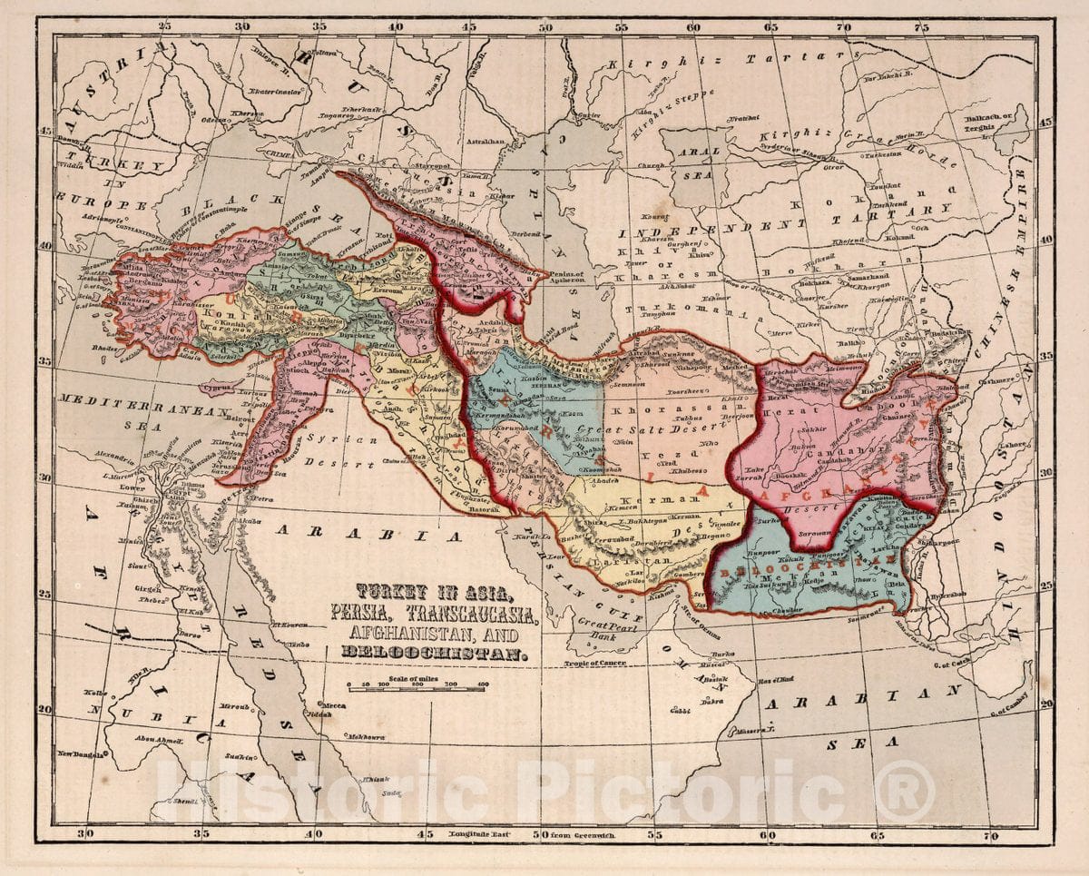 Historic Map - Turkey in Asia, Persia, Transcaucasia, Afghanistan, and Beloochistan, 1856, Sidney Morse - Vintage Wall Art