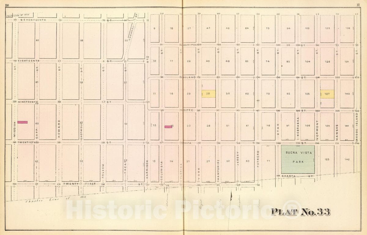 Historic Map : Plat thirty-three [San Francisco), 1876, Vintage Wall Decor