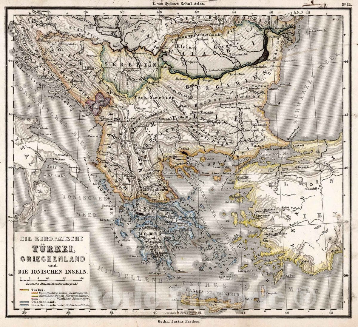 Historic Map : 22. European Turkey, Greece and The Ionian Islands, 1872 Atlas - Vintage Wall Art