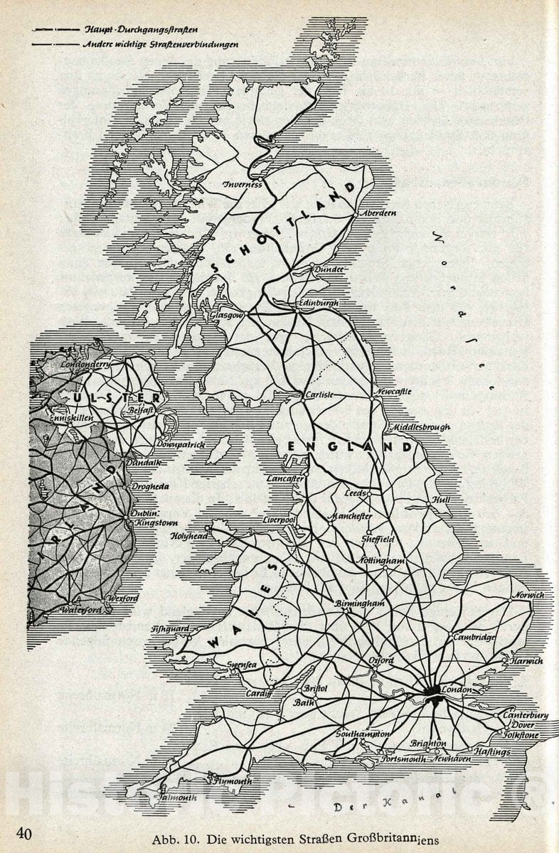 Historic Map : 1941 Military Atlas - Fig. 10. Principal Roads of Great Britain. - Vintage Wall Art