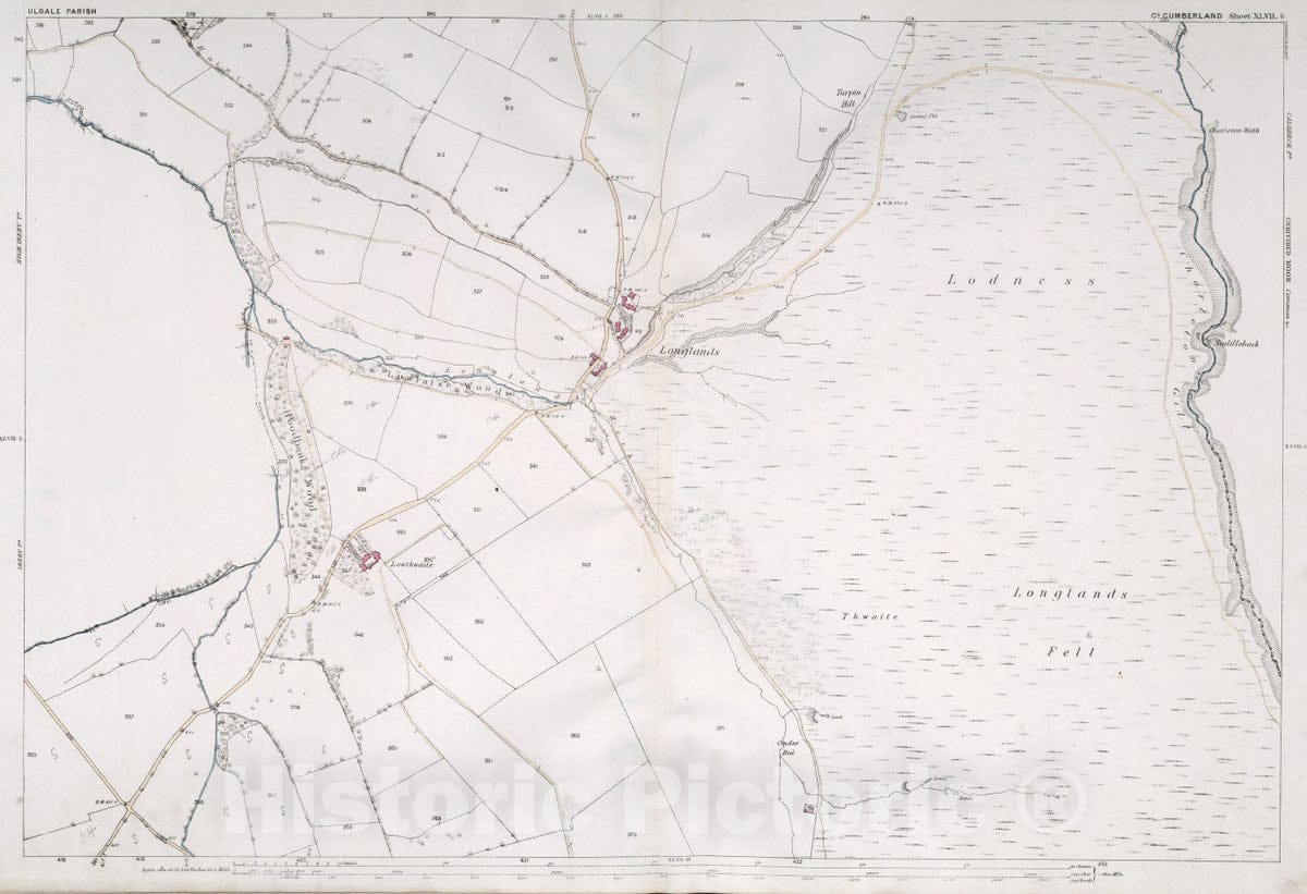 Historic Map : Uldale Parish. Co. Cumberland. Sheet XLVII.6, 1865 Atlas - Vintage Wall Art