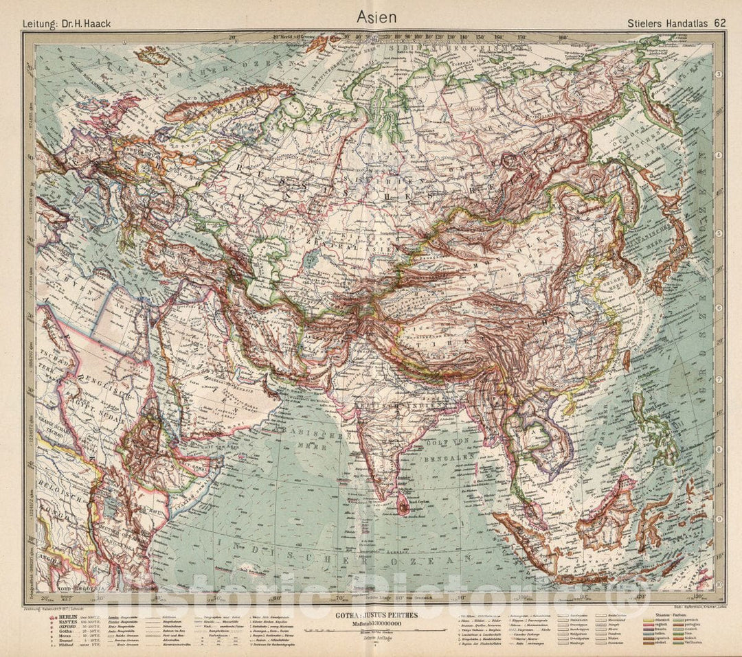 Historic Map : 62. Asien. Asia, 1925 Atlas - Vintage Wall Art
