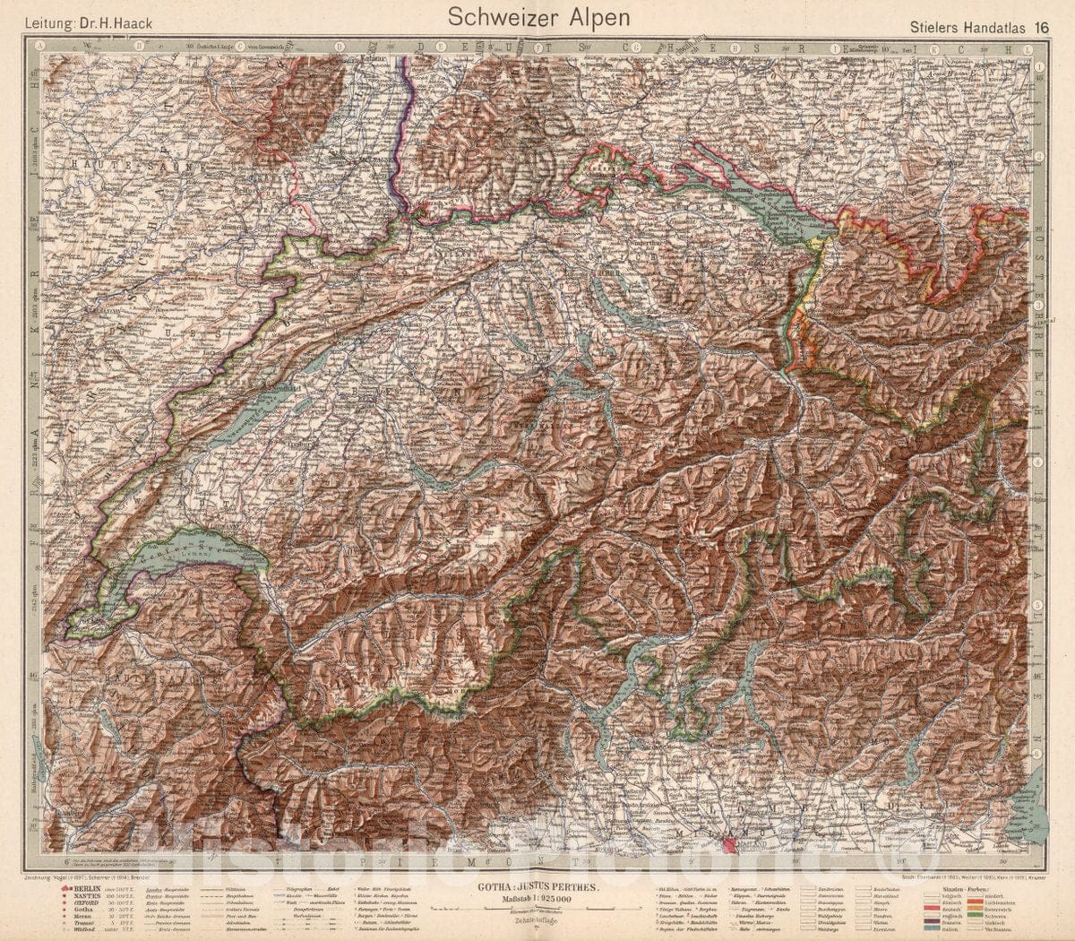 Historic Map : Switzerland, 16. Schweizer Alpen. Swiss Alps, 1925 Atlas , Vintage Wall Art