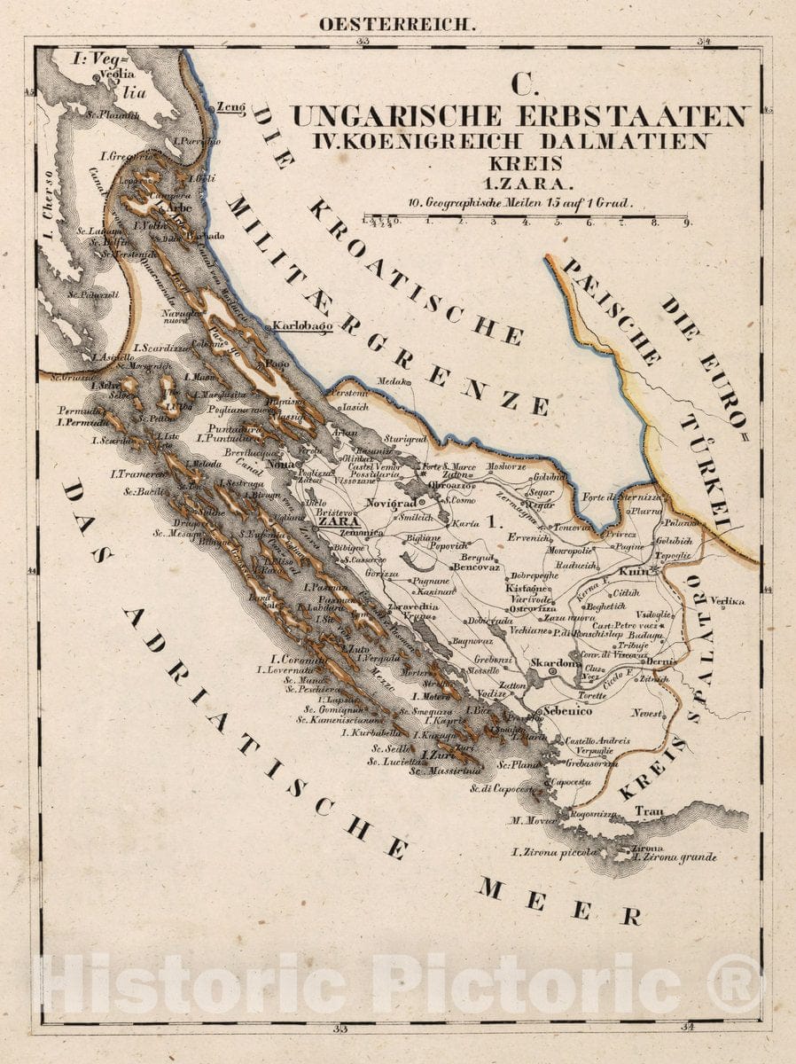Historic Map : Austria, V.3:11-15:XII: 2. Oesterreich. C. Ungarische erbstaaten. IV. Koenigreich Dalmatien Kreis, 1828 Atlas v1 , Vintage Wall Art