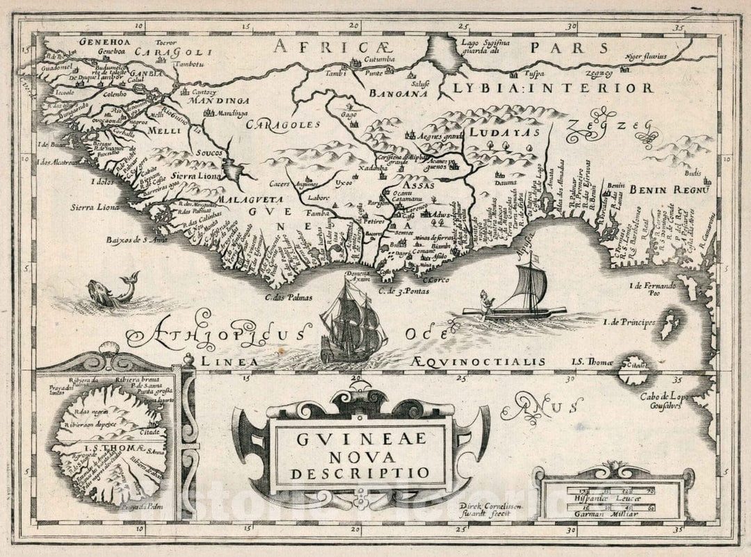 Historic Map : New Guiana, Gvineae nova descriptio. Dirck Cornelissen Swardt fecit. Atlas sive Cosmographicae Meditationes de Fabrica, 1636 Atlas , Vintage Wall Art