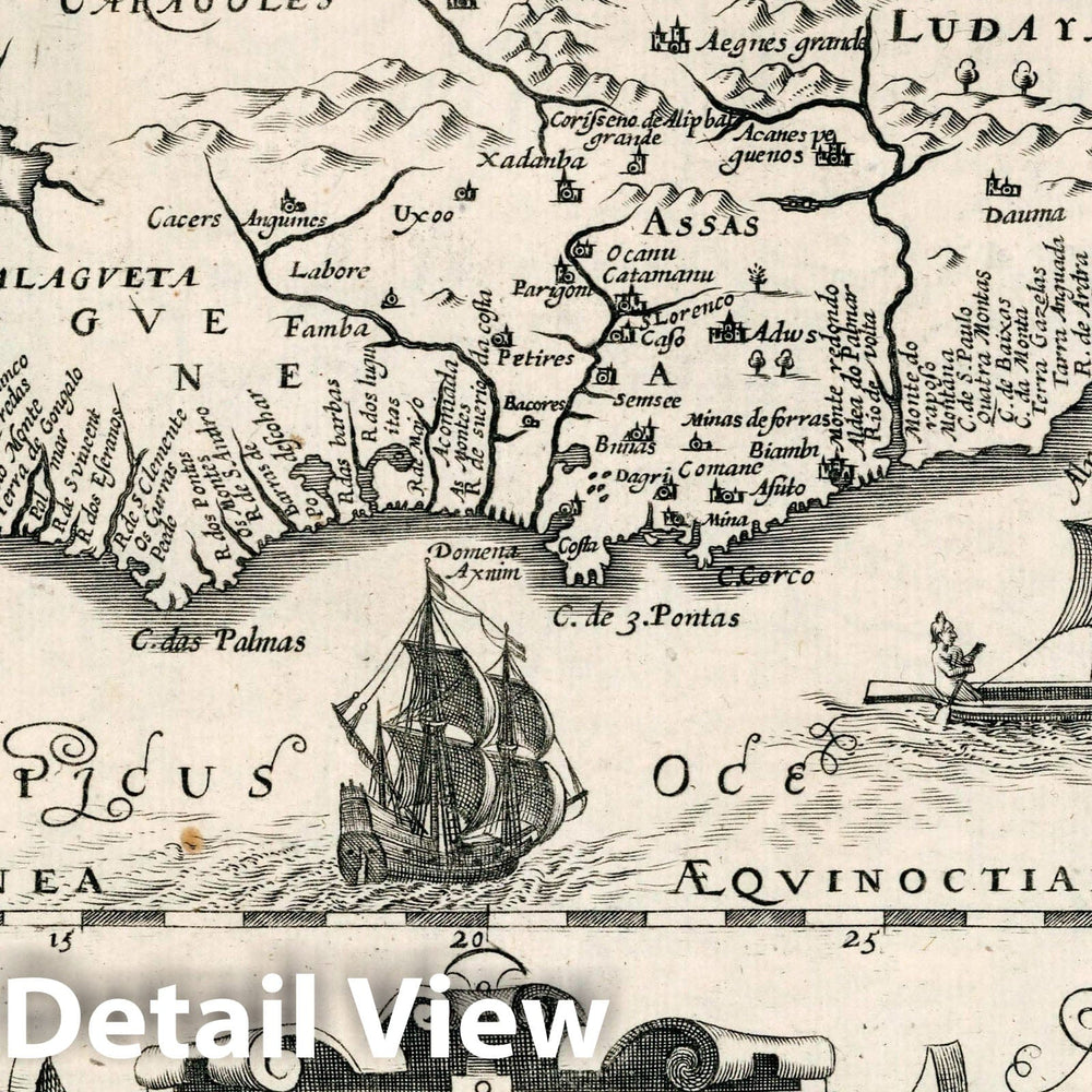 Historic Map : New Guiana, Gvineae nova descriptio. Dirck Cornelissen Swardt fecit. Atlas sive Cosmographicae Meditationes de Fabrica, 1636 Atlas , Vintage Wall Art