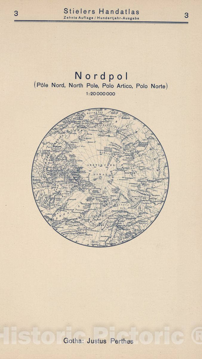 Historic Map : 1925 Index Map: 3. Nordpol. North Pole. - Vintage Wall Art