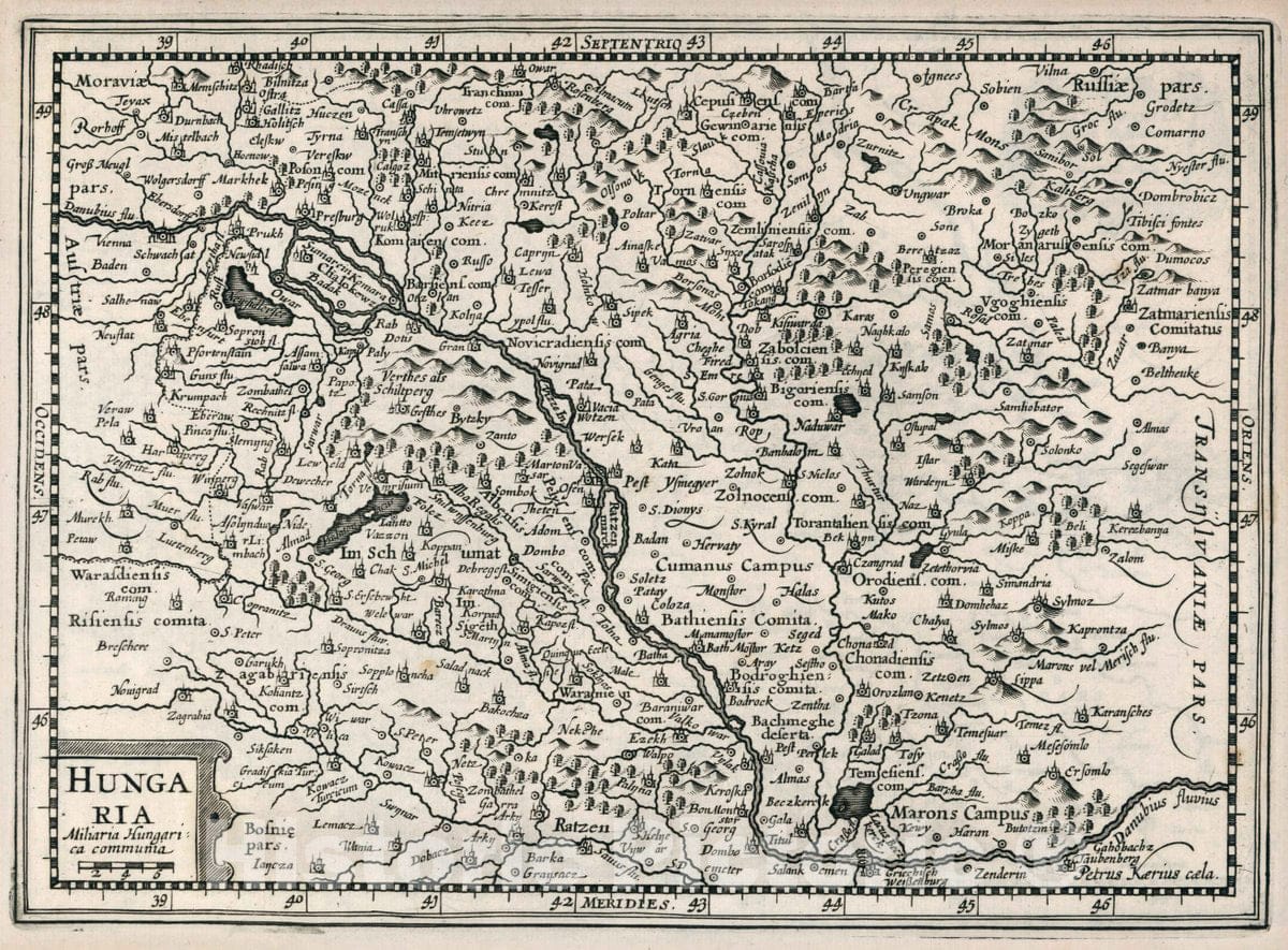 Historic Map : Hungary, Hungaria. Petrus Kaerius Caela, 1636 Atlas , Vintage Wall Art