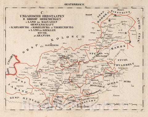 Historic Wall Map : Austria, V.3:11-15:XII: 2. Oesterreich. C. Ungarische erbstaaten, II. Grossf: Siebenburgen, 1828 Atlas , Vintage Wall Art
