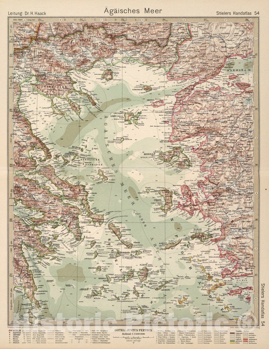 Historic Map : Aegean Sea 54. Agaisches Meer, 1925 Atlas , Vintage Wall Art