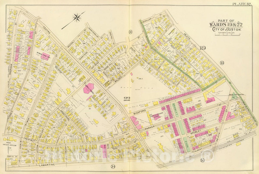 Historic Map : City Atlas - 1895 32. Wards 19, 22. - Vintage Wall Art