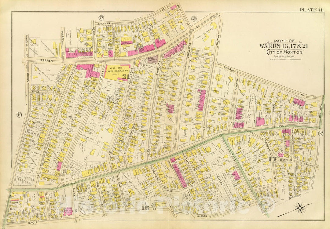 Historic Map : City Atlas - 1895 41. Wards 16-17, 21. - Vintage Wall Art