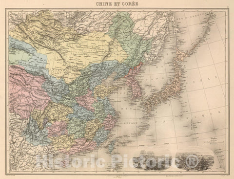 Historic Map : China; Japan, 1892 Chine et Coree. , Vintage Wall Art