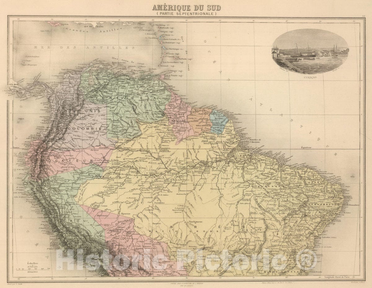 Historic Map : 1892 Amerique du Sud (Partie Septentrionale). - Vintage Wall Art