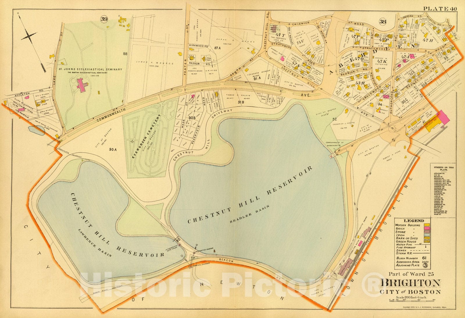 Historic Map : City Atlas - 1899 40. Ward 25 Brighton. - Vintage Wall Art