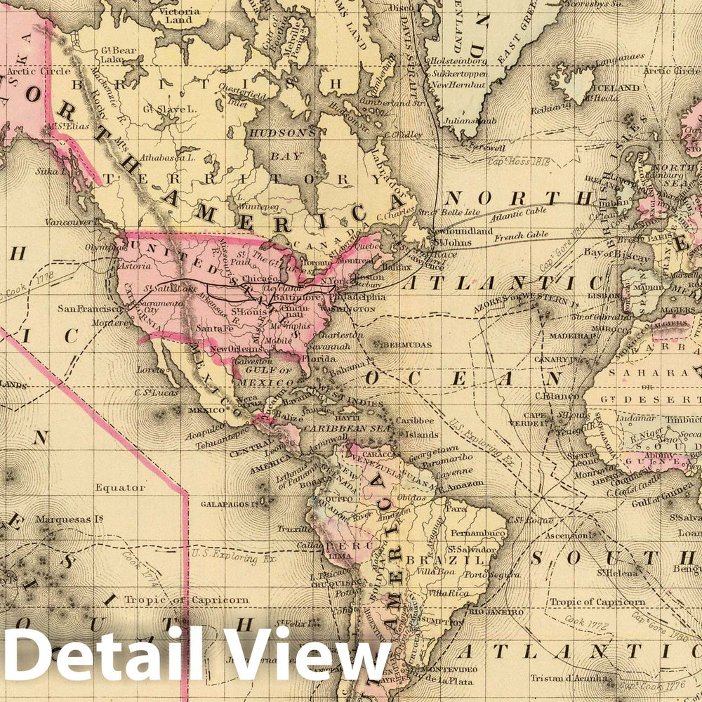 Historic Map : 1880 World Mercator proj. - Vintage Wall Art