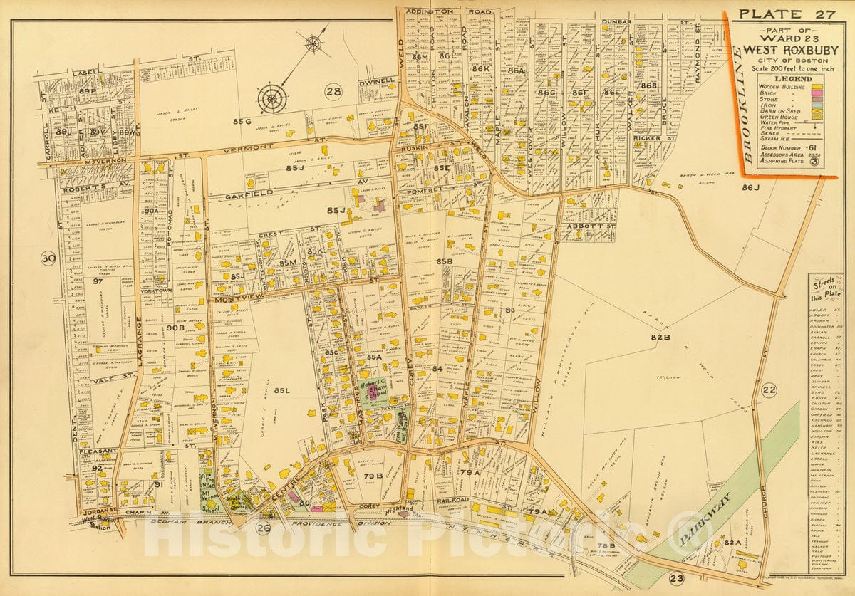Historic Map : City Atlas - 1899 27. Ward 23 West Roxbury. - Vintage Wall Art