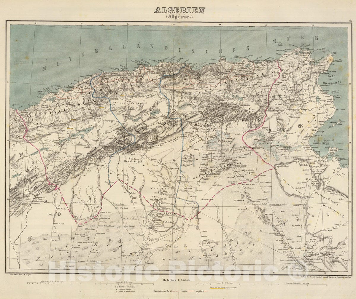Historic Map : Algeria; Tunisia, 1864 Algerien (Algerie) , Vintage Wall Art
