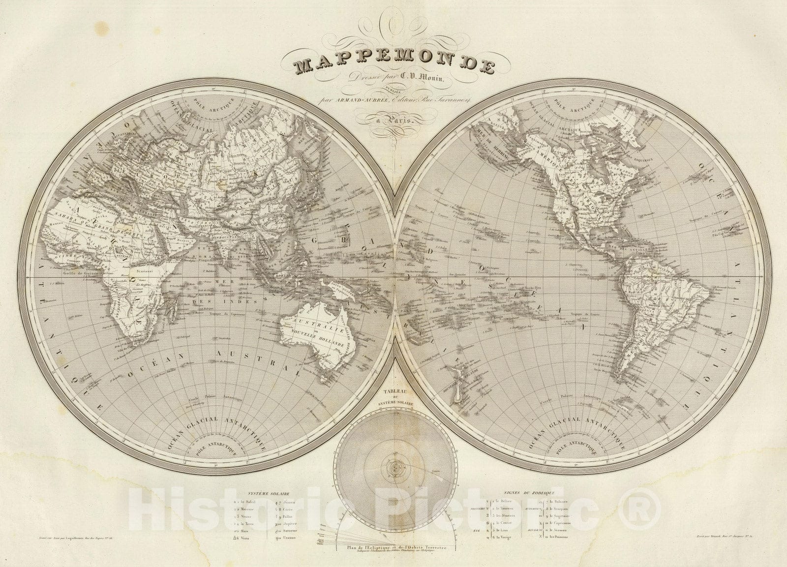Historic Map : 1837 Mappemonde. v2 - Vintage Wall Art