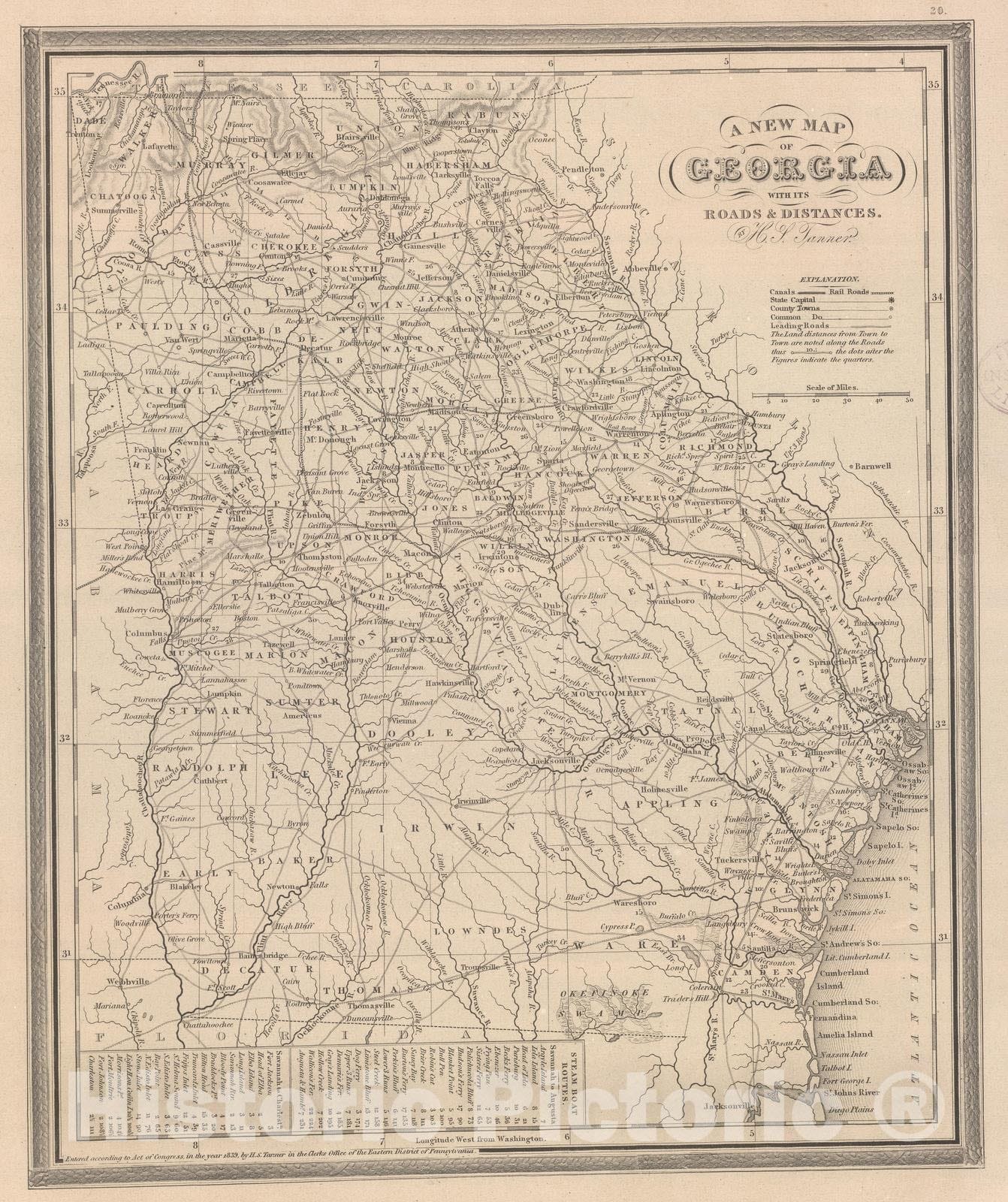 Historic Map : 1848 Georgia. v1 - Vintage Wall Art