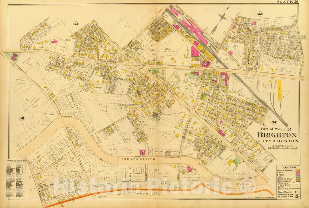 Historic Map : City Atlas - 1899 36. Ward 25 Brighton. - Vintage Wall Art
