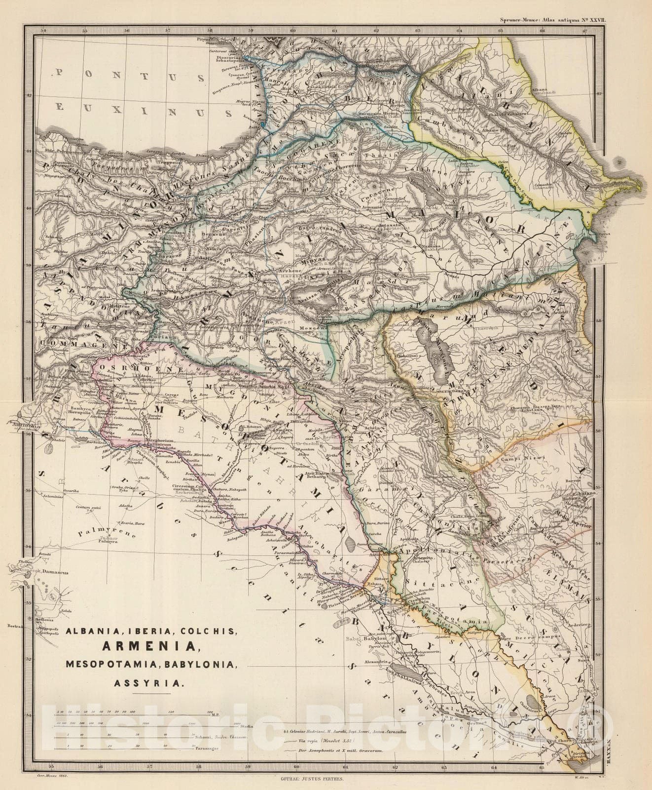 Historic Map : Classical Atlas - 1865 Albania, Iberia, Colchis, Armenia, Mesopotamia, Babylonia, Assyria. - Vintage Wall Art