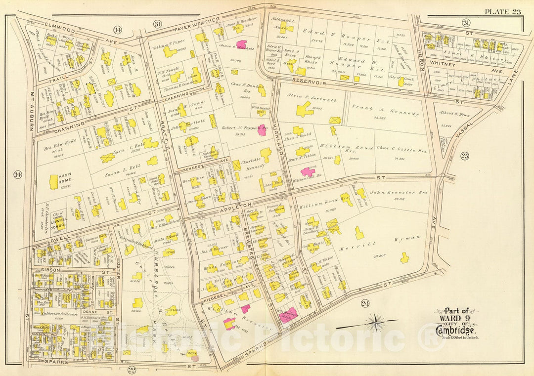Historic Wall Map : City Atlas - 1903 23. Ward 9. - Vintage Wall Art