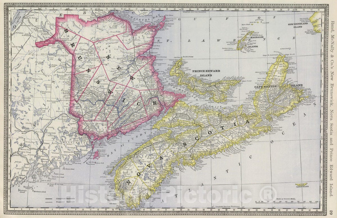 Historic Map : National Atlas - 1889 New Brunswick, Nova Scotia and Prince Edward Island. - Vintage Wall Art