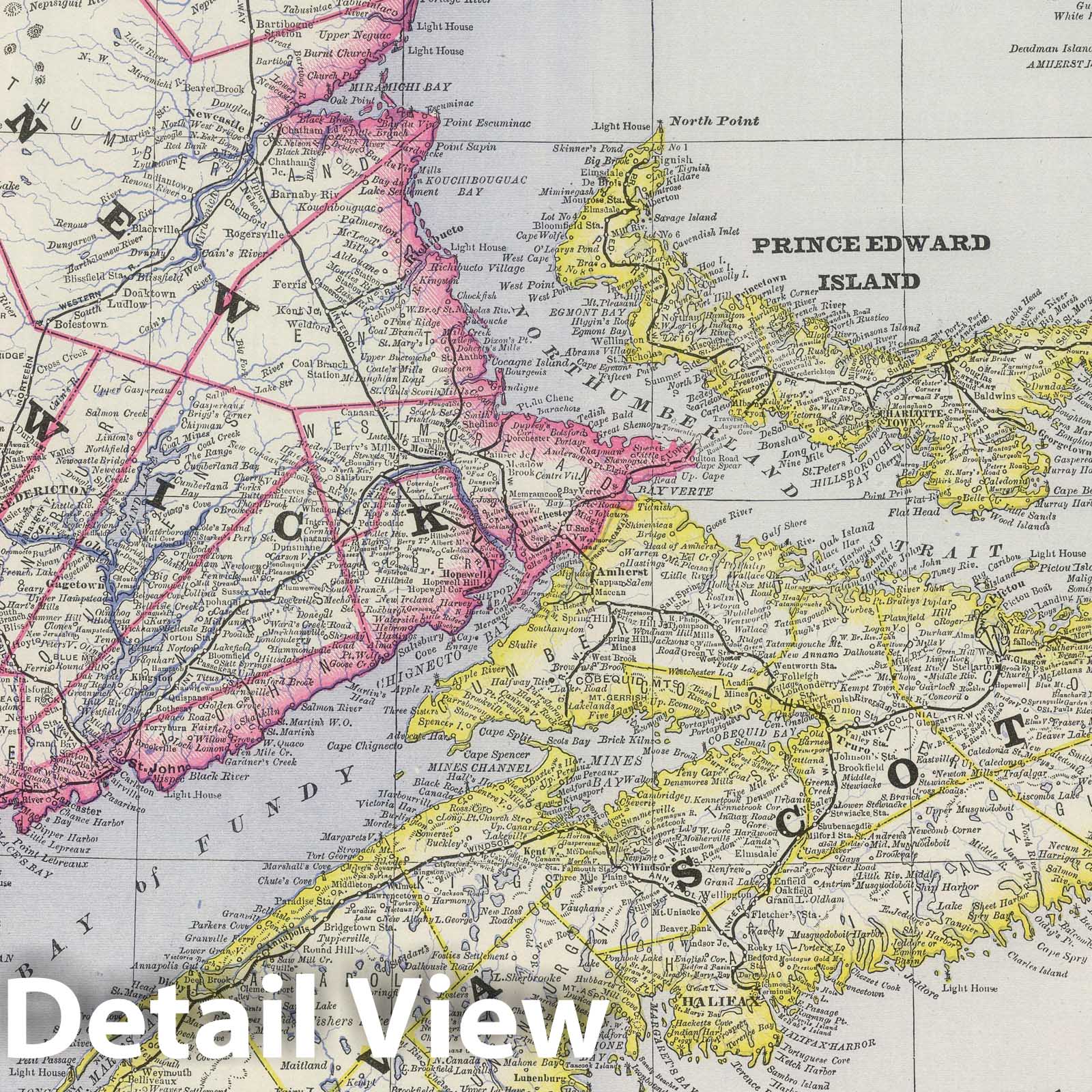 Historic Map : National Atlas - 1889 New Brunswick, Nova Scotia and Prince Edward Island. - Vintage Wall Art