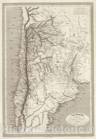 Historic Map : Argentina; Chile, 1837 La Plata et Chili. , Vintage Wall Art