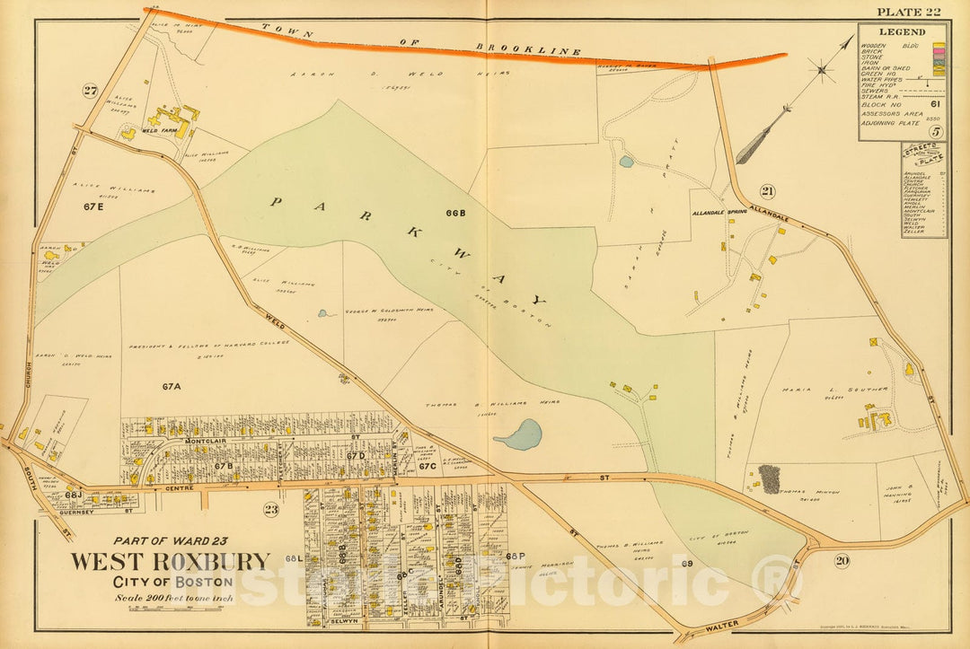 Historic Wall Map : City Atlas - 1899 22. Ward 23 West Roxbury. - Vintage Wall Art