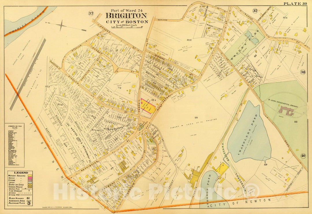 Historic Map : City Atlas - 1899 39. Ward 24 Brighton. - Vintage Wall Art