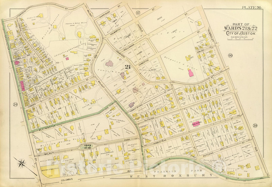 Historic Map : City Atlas - 1895 36. Wards 21-22. - Vintage Wall Art