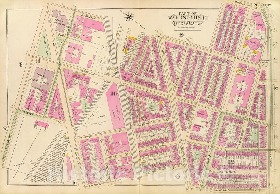 Historic Map : City Atlas - 1895 12. Wards 10-12. - Vintage Wall Art