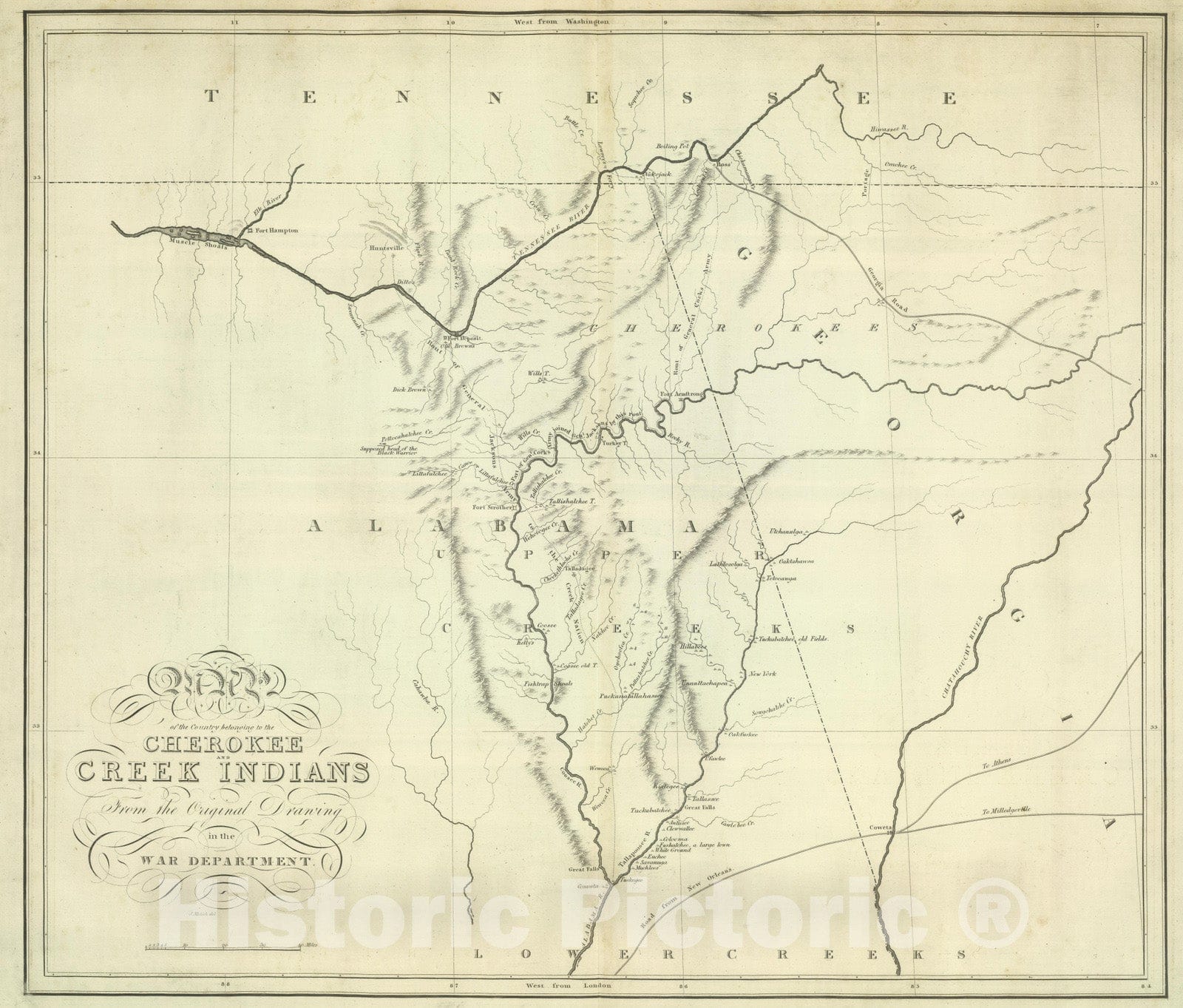 Historic Map : 1824 Map of the Country belonging to the Cherokee and Creek Indians. - Vintage Wall Art
