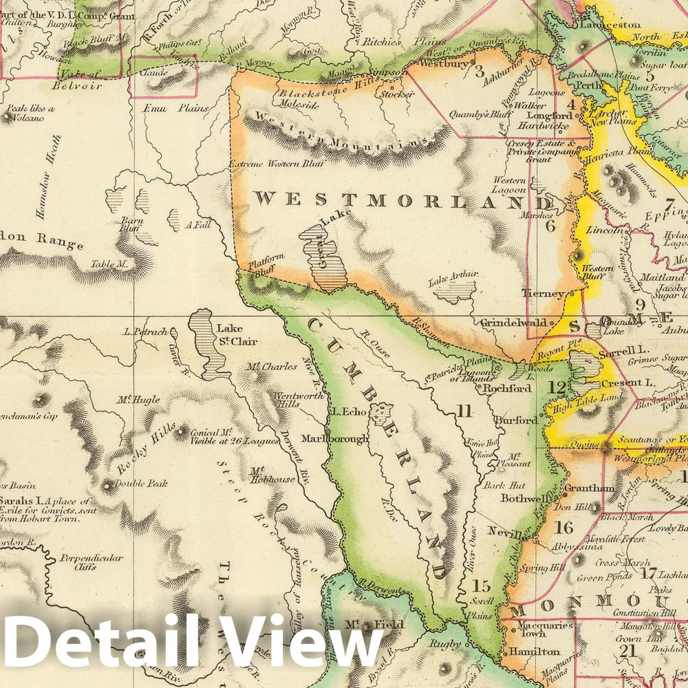 Historic Map : Australia, Tasmania, 1844 Van-Diemens Land. , Vintage Wall Art
