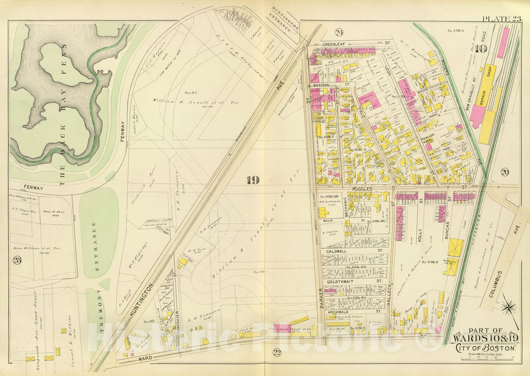 Historic Map : City Atlas - 1895 23. Wards 10, 19. - Vintage Wall Art