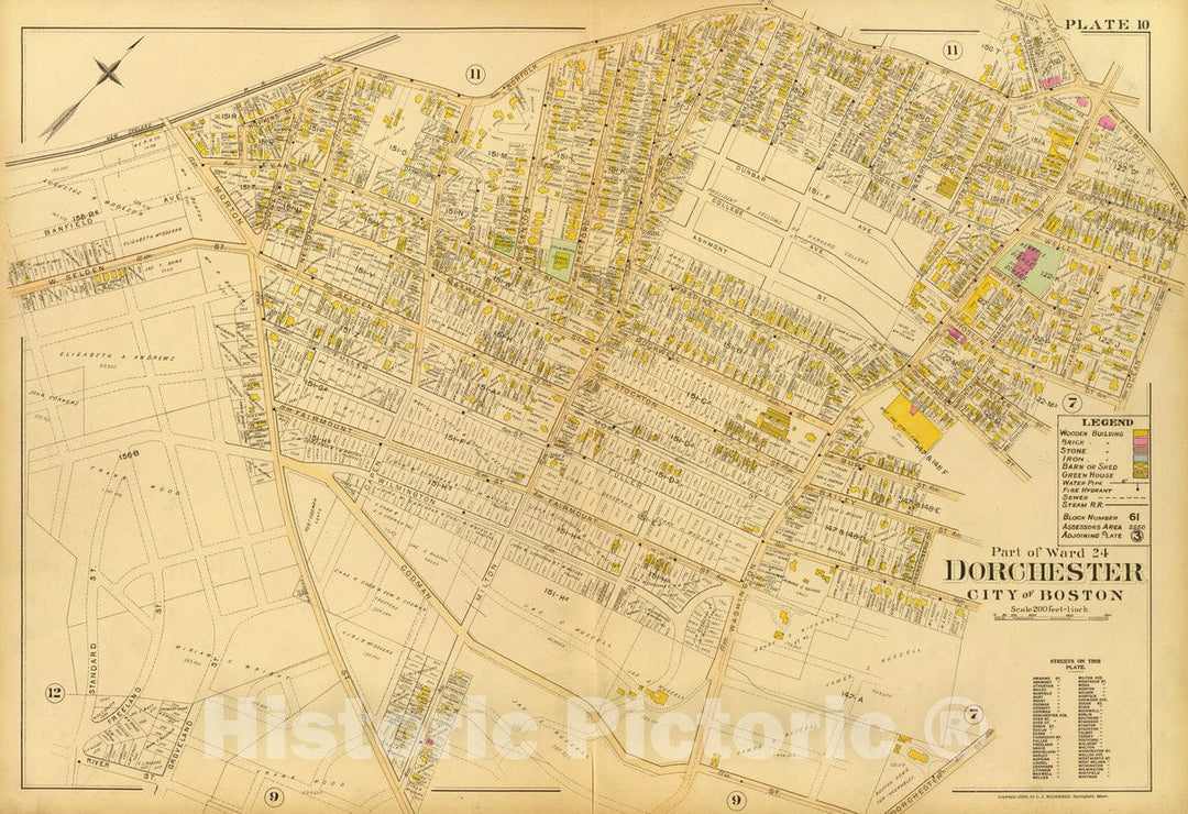 Historic Map : City Atlas - 1899 10. Ward 24 Dorchester. - Vintage Wall Art